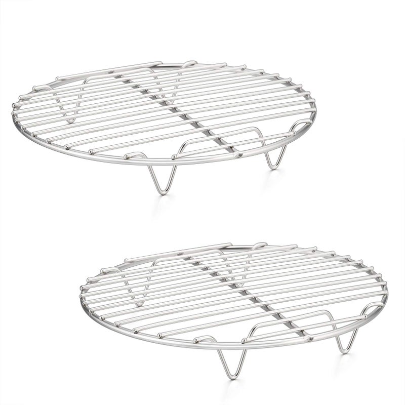 P&P CHEF 7Â½ Inch Cooking Rack Round, Stainless Steel Round Rack for Cooking Cooling Steaming Baking, Fit Air Fryer Pot Pressure Cooker, 2 Pack -Oven Safe, Silver - Image 3